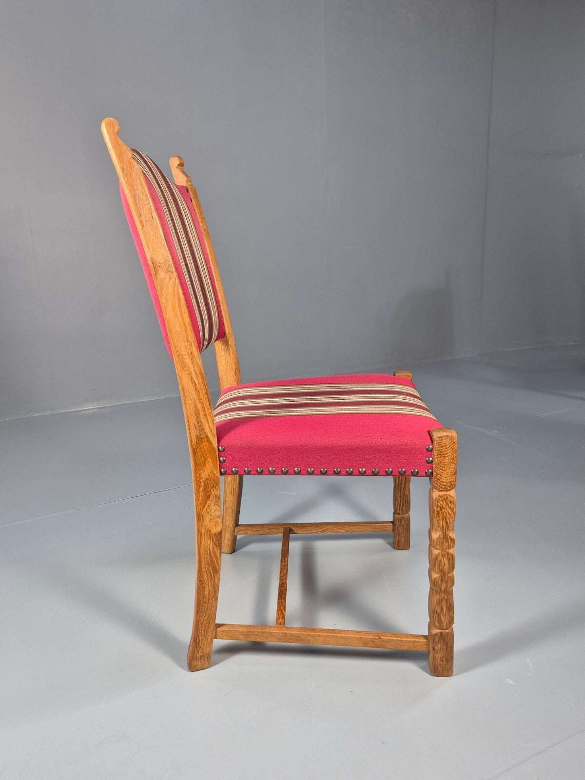 6 Vintage Kjaernulf Style Dining Chairs Oak Red Wool 1970s Retro EB9535 MDIN - UKDK FURNITURE