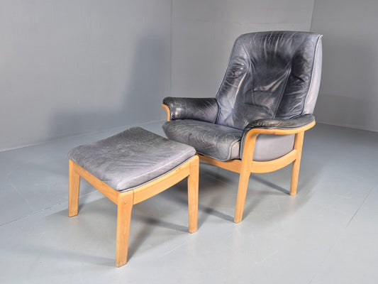 Mogens Hansen Leather Chair and Footstool Vintage Danish Design 1990 EB9270 MNOR - UKDK FURNITURE