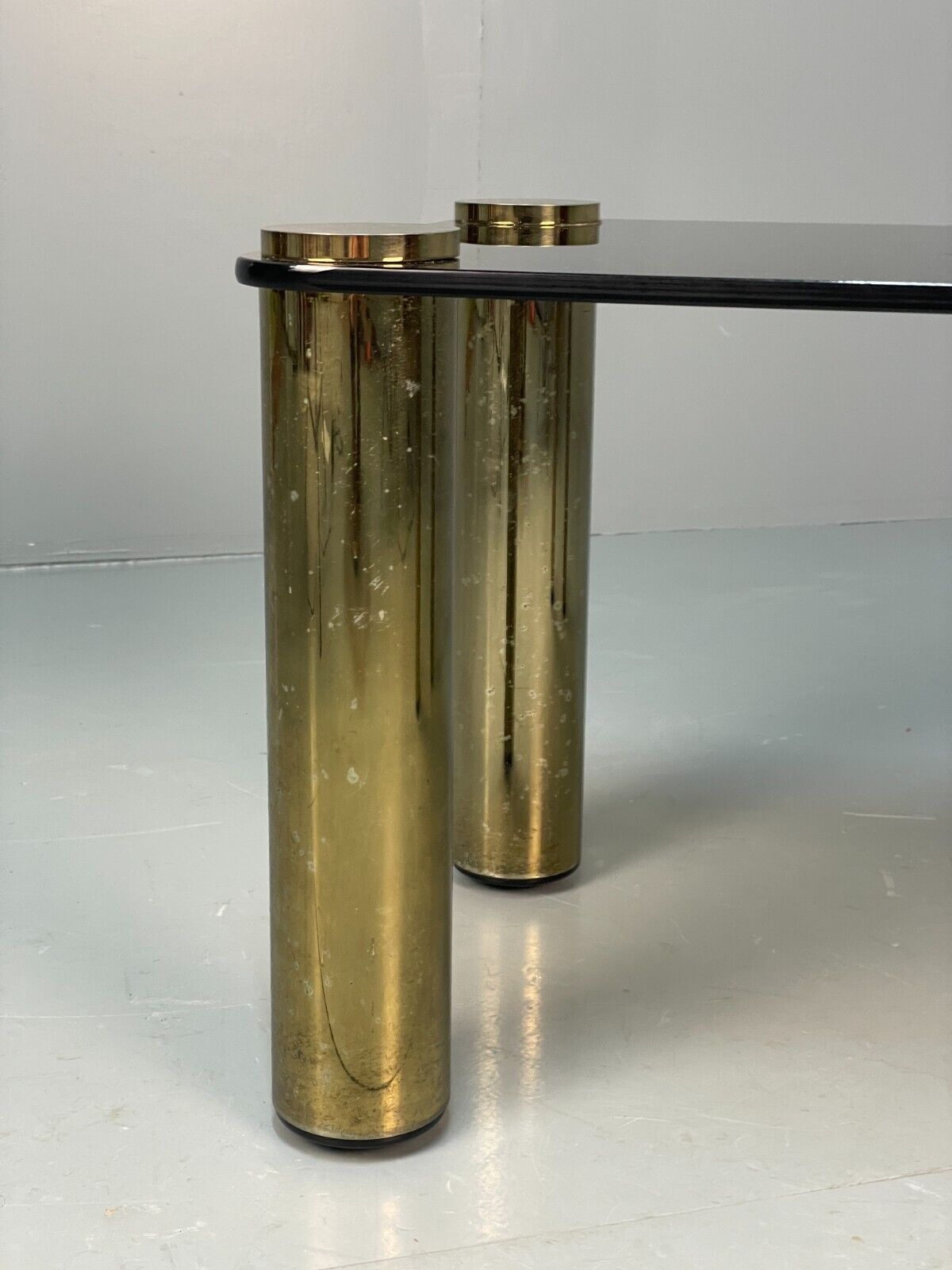 Vintage Rectangular Coffee Table Brass & Smoked Glass Zanuso Style EB8687 MWOO - UKDK FURNITURE