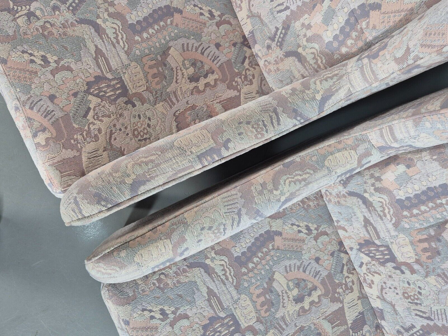 2 Vintage Danish Wing Back Lounge Chairs Cotton 1980s Fabric Retro EB8289 MNOR - UKDK FURNITURE
