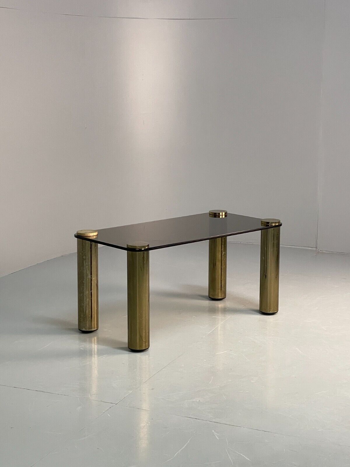 Vintage Rectangular Coffee Table Brass & Smoked Glass Zanuso Style EB8687 MWOO - UKDK FURNITURE