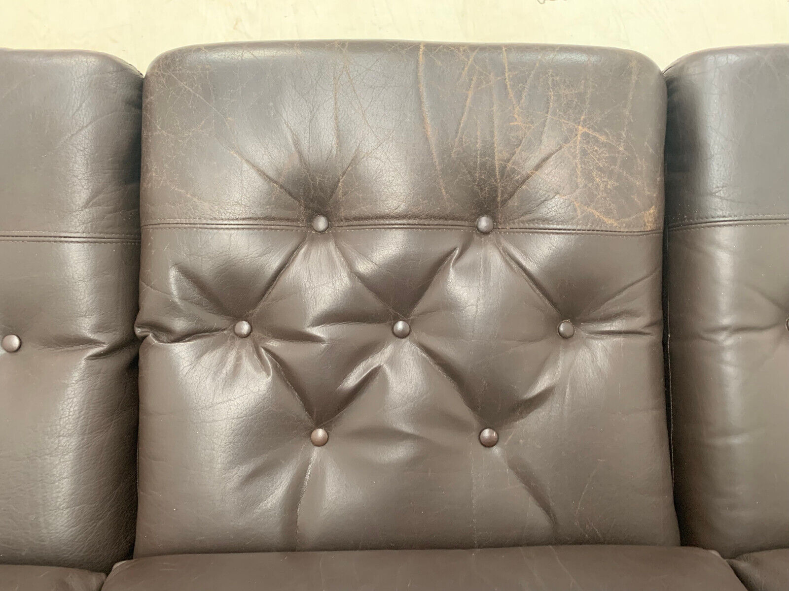 Danish Stained Beech, Dark Brown Leather & Vinyl Three-Seater Sofa EB3459 M3SS - UKDK FURNITURE