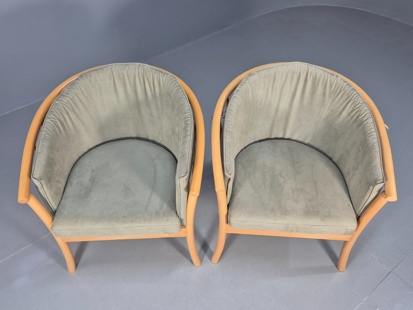 2 Vintage Danish Lounge Chairs Light Green Faux Suede Tub Frame MCM EB8511 MNOR - UKDK FURNITURE