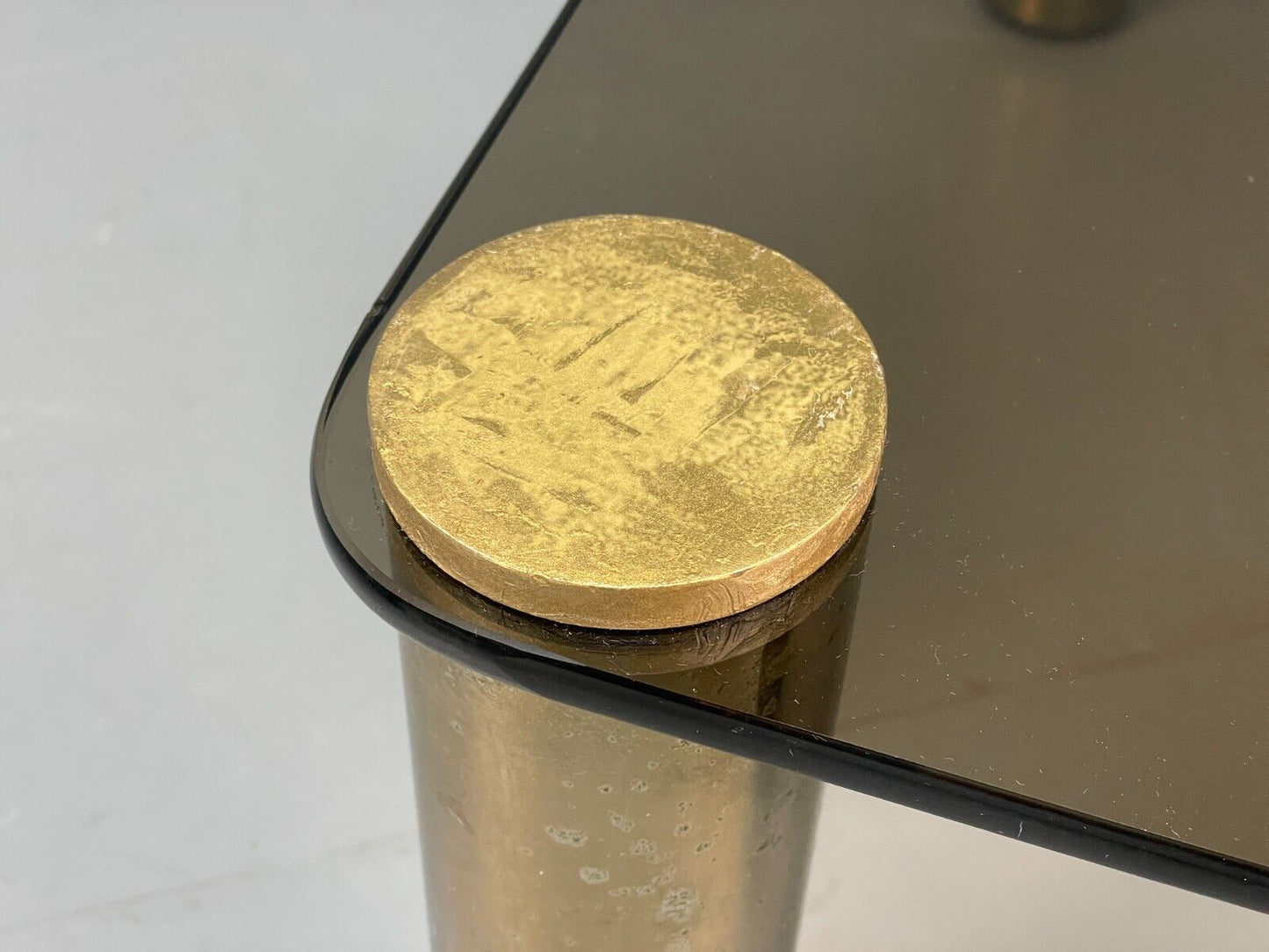 Vintage Rectangular Coffee Table Brass & Smoked Glass Zanuso Style EB8687 MWOO - UKDK FURNITURE