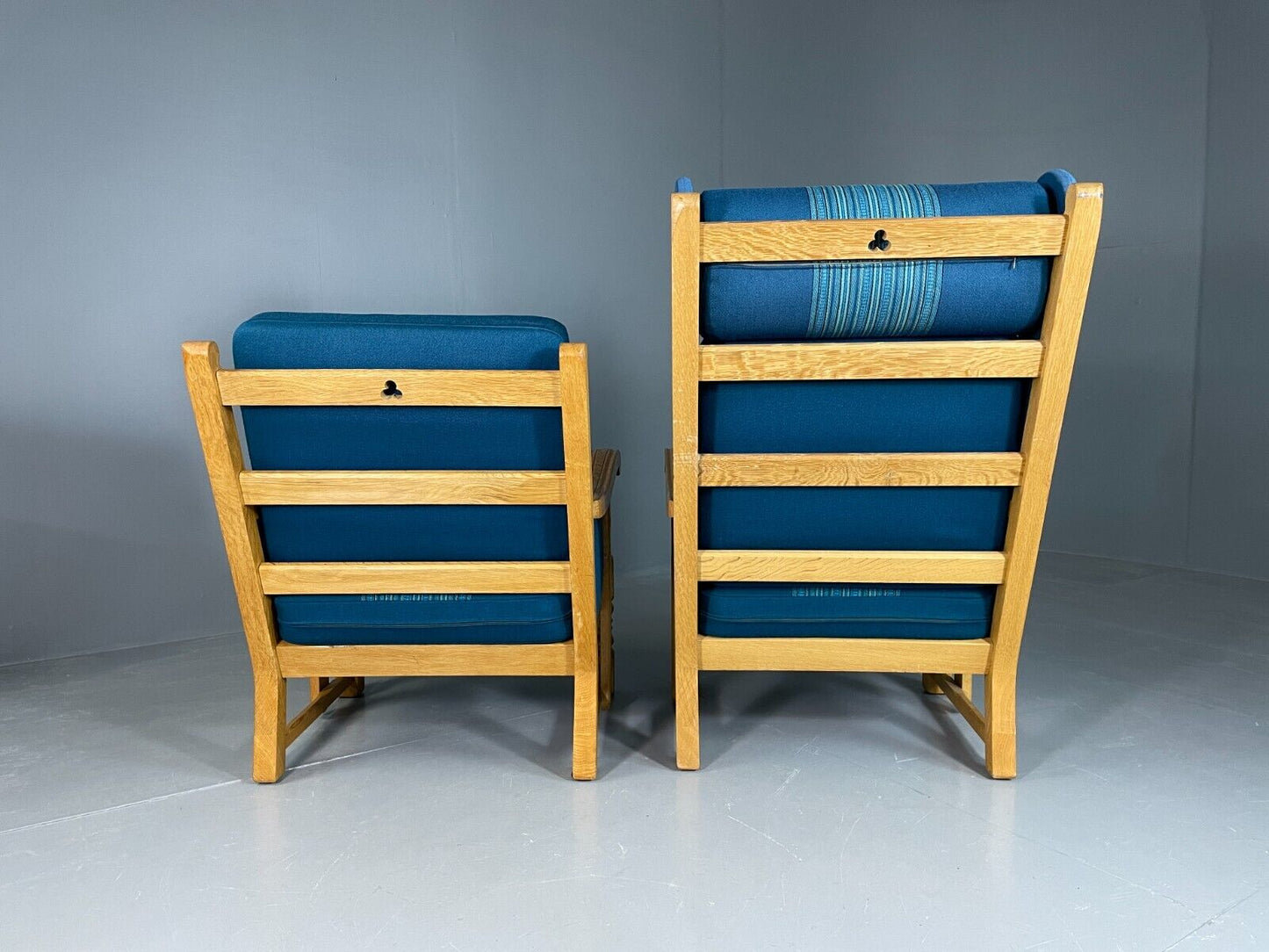 2 Vintage Danish Lounge Chairs Blue Oak Kjaernulf Retro EB6718 MNOR - UKDK FURNITURE