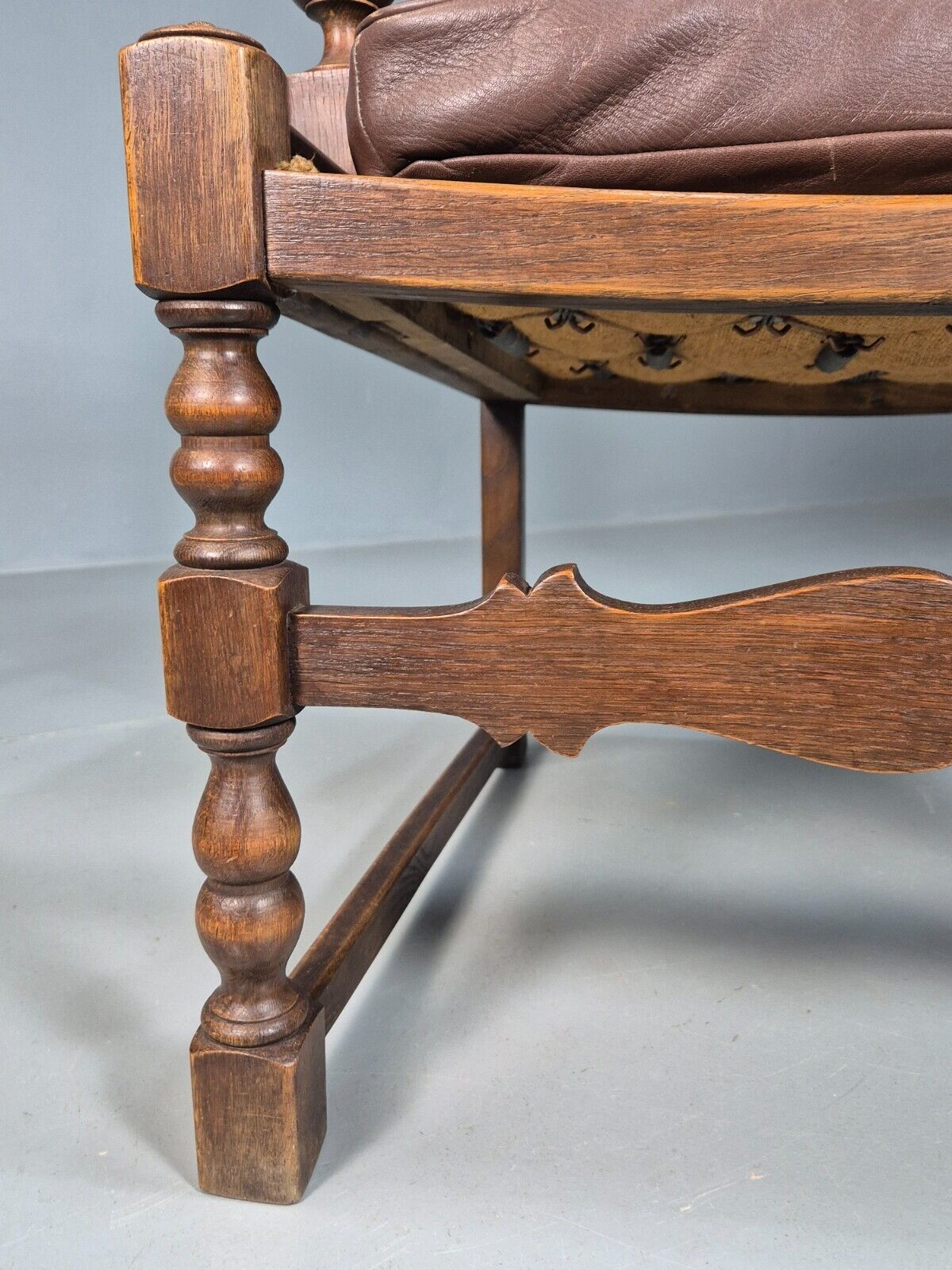 Vintage Danish Lounge Chair Brown leather Oak Frame Jacobean Style EB8089 VCAR - UKDK FURNITURE