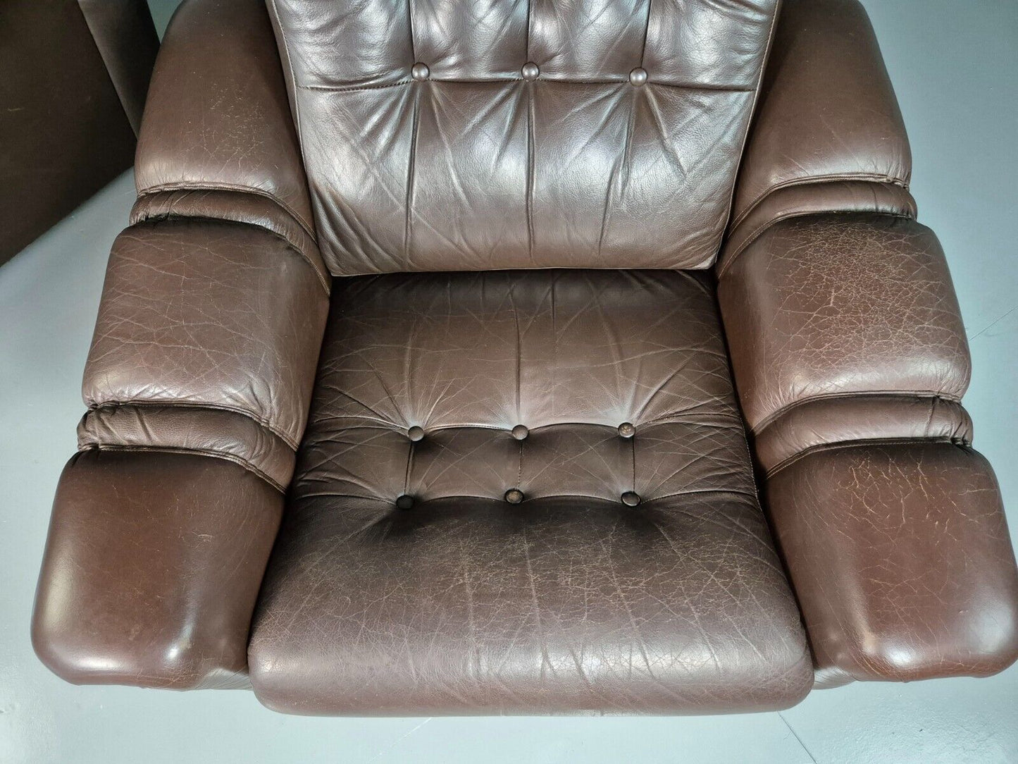 2 Vintage Danish Lounge Chairs Brown Leather Vinyl Retro MCM 1970s EB7177 MNOR - UKDK FURNITURE