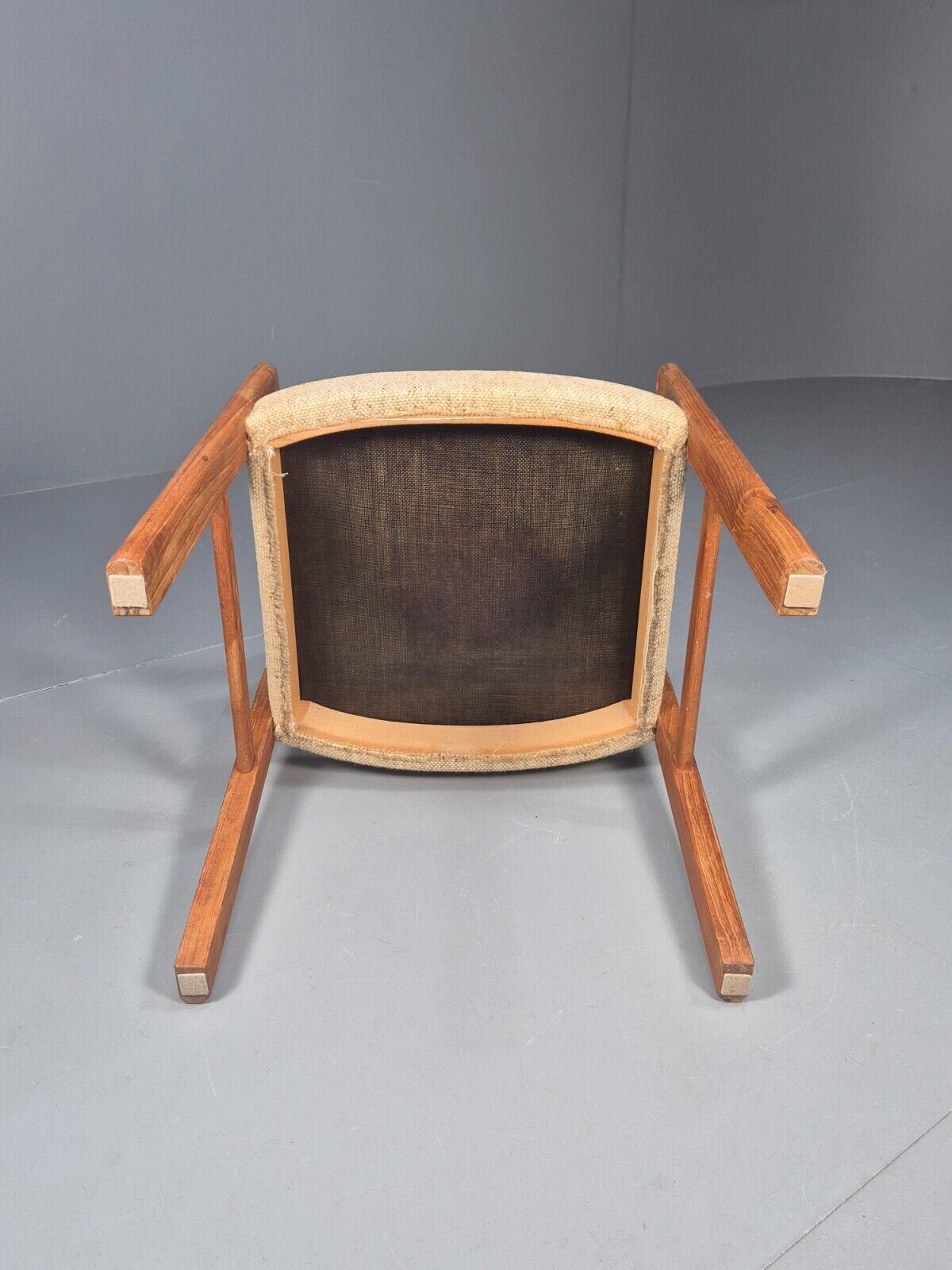 Vintage Danish Elbow Chair Beige Wool Teak Retro MCM 1970s EB9156 MDIN - UKDK FURNITURE