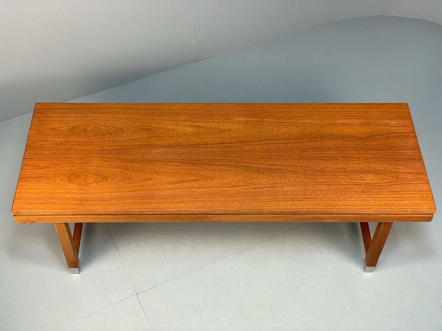 Midcentury Danish Teak Rectangular Coffee Table With Metal Feet EB8672 MWOO - UKDK FURNITURE