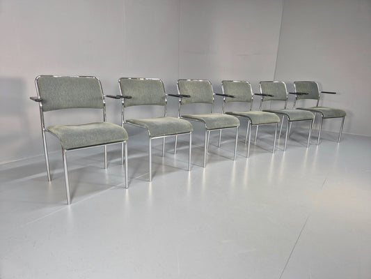 6 1980s Retro Stacking Chairs Chrome Frame Swedish Design Retro MCM EB10606 MSTA0