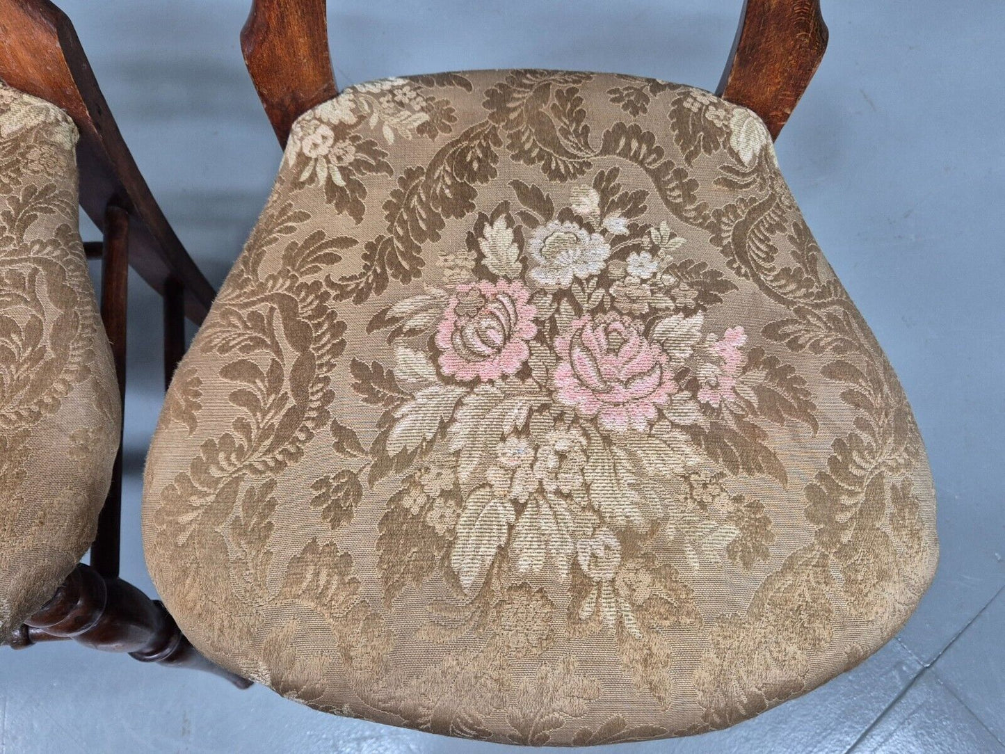 3 Vintage Dining Chairs Floral Seats Walnut Frame Balloon Victorian EB8182 VDIN - UKDK FURNITURE