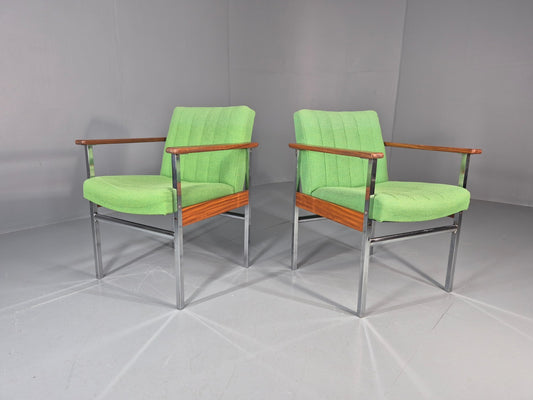 2 Vintage Teak and Chrome Lounge Office Chairs 1980s Retro MCM EB11581 MNOR1