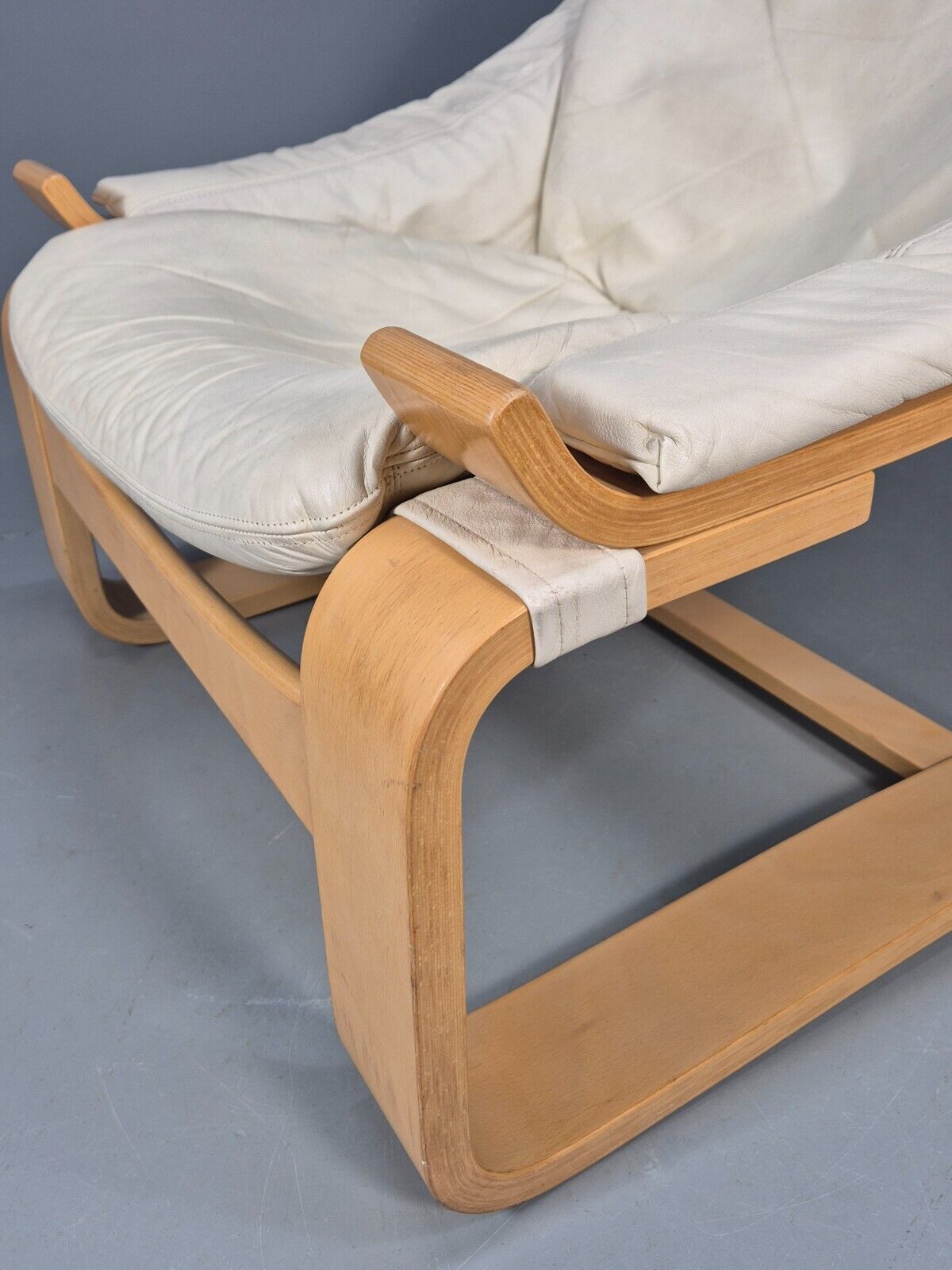 Vintage Swedish Lounge Chair Cream Leather Bentwood Krokken 1970s EB8750 MBEN - UKDK FURNITURE