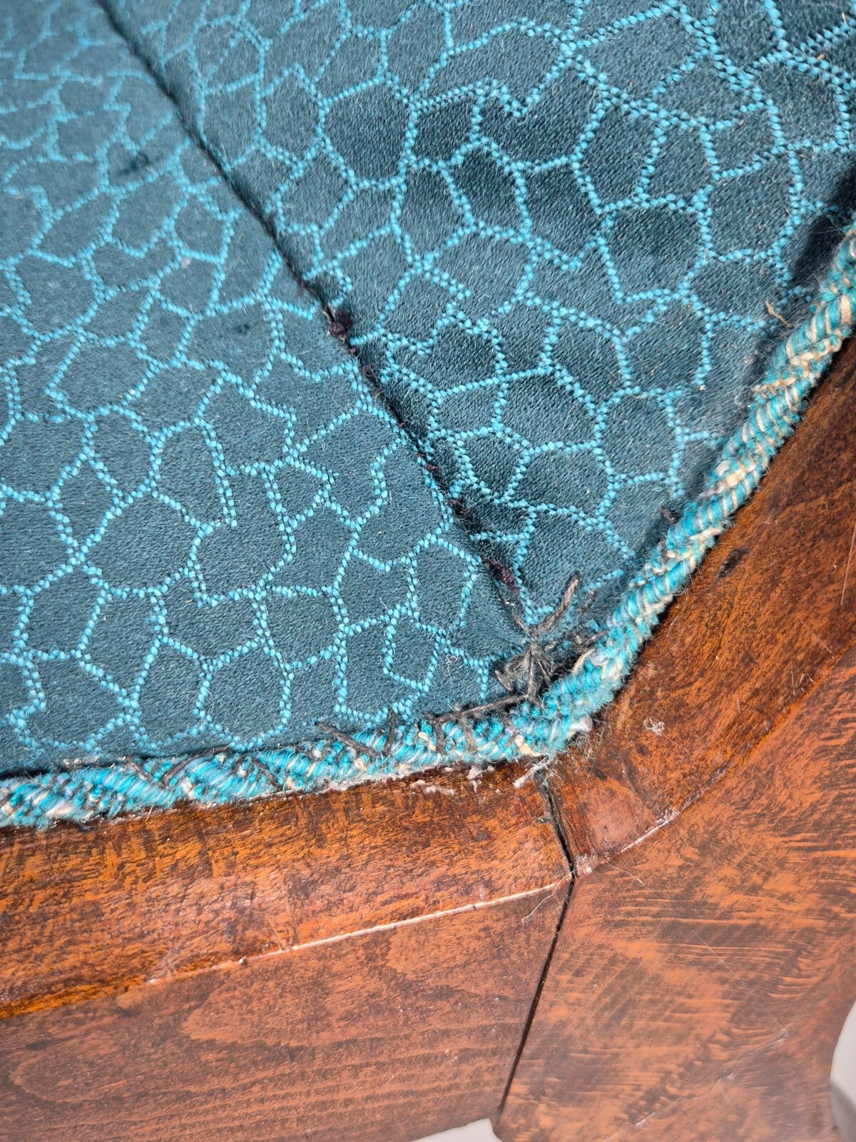 Antique Danish Oak Armchair Blue Pattern Fabric Vintage Design EB9625 VCLO - UKDK FURNITURE