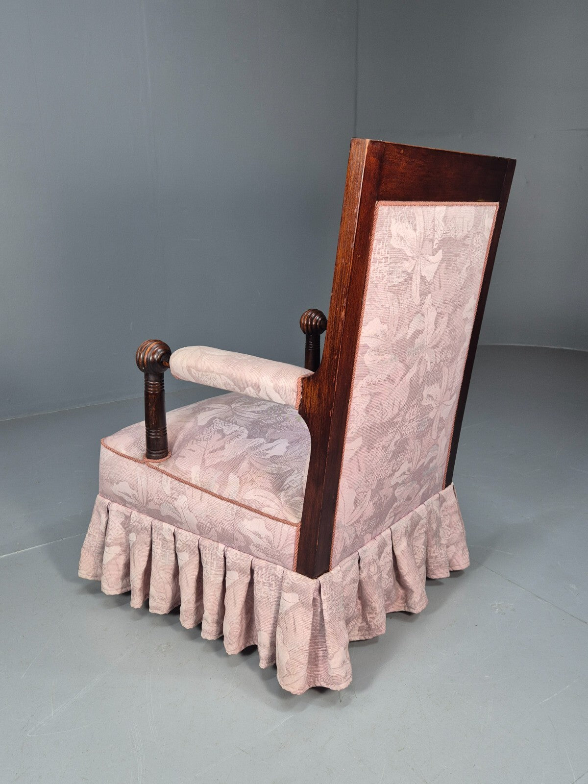 Antique Danish Empire Style Lounge Chair Floral Pink Upholstery EB9039 VCLO - UKDK FURNITURE