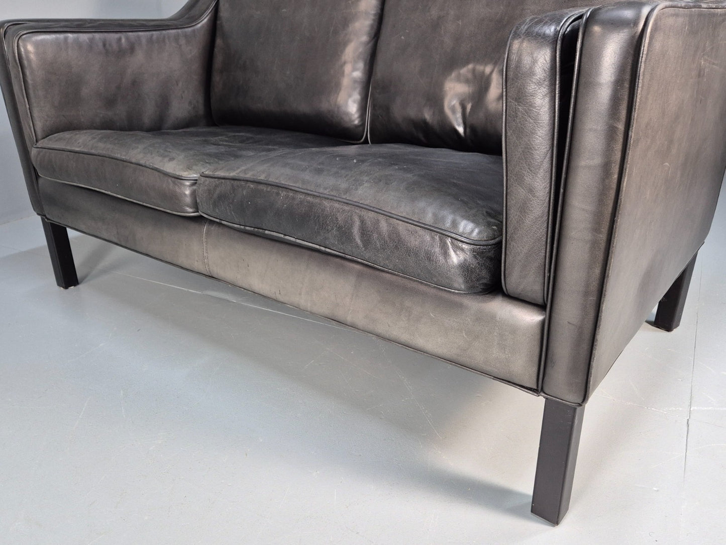 Vintage Stouby Eva Two Seater Sofa Black Leather Mogensen 1980 EB10111 M2SS20