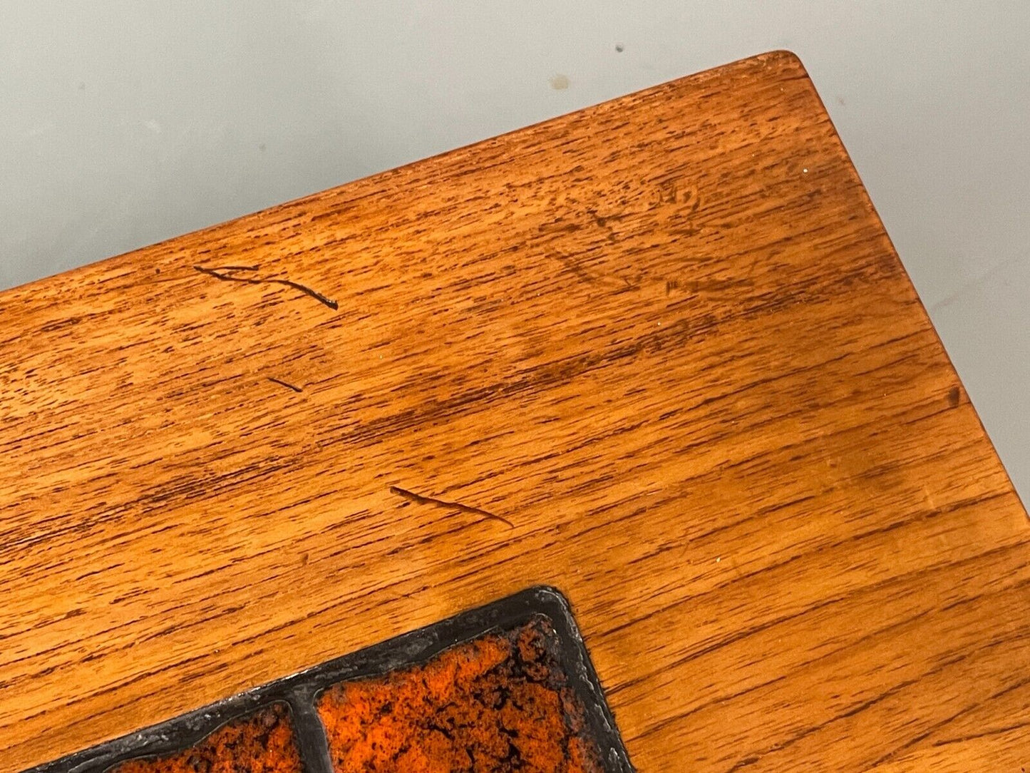 Vintage Danish Teak and Tile Top Coffee Table 1970s Retro Orange EB6890 MWOO - UKDK FURNITURE