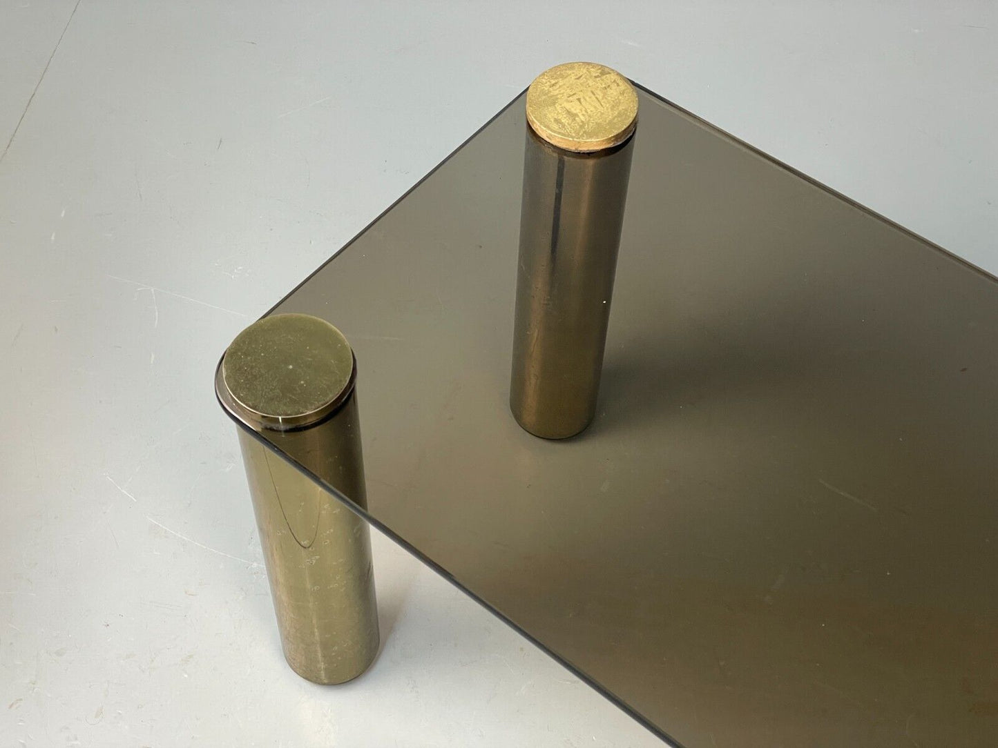 Vintage Rectangular Coffee Table Brass & Smoked Glass Zanuso Style EB8687 MWOO - UKDK FURNITURE