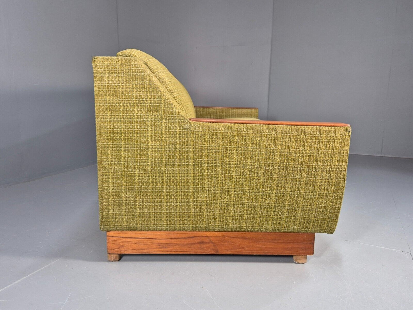Vintage Danish 2 Seat Sofa Green Wool Teak Arms Retro MCM EB8900 M2SS - UKDK FURNITURE