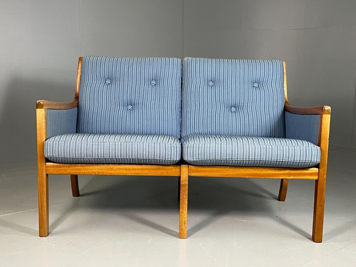 Vintage Danish 2 Seat Sofa Mahogany Frame Blue Cotton Wanscher MCM EB6970 M2SS - UKDK FURNITURE