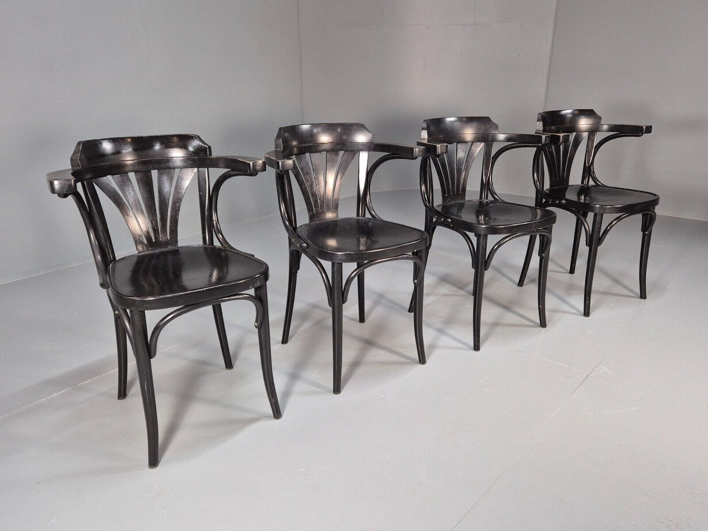 4 Vintage Bistro Chairs Black Thonet Style Czech Built Retro EB8859 VDIN - UKDK FURNITURE