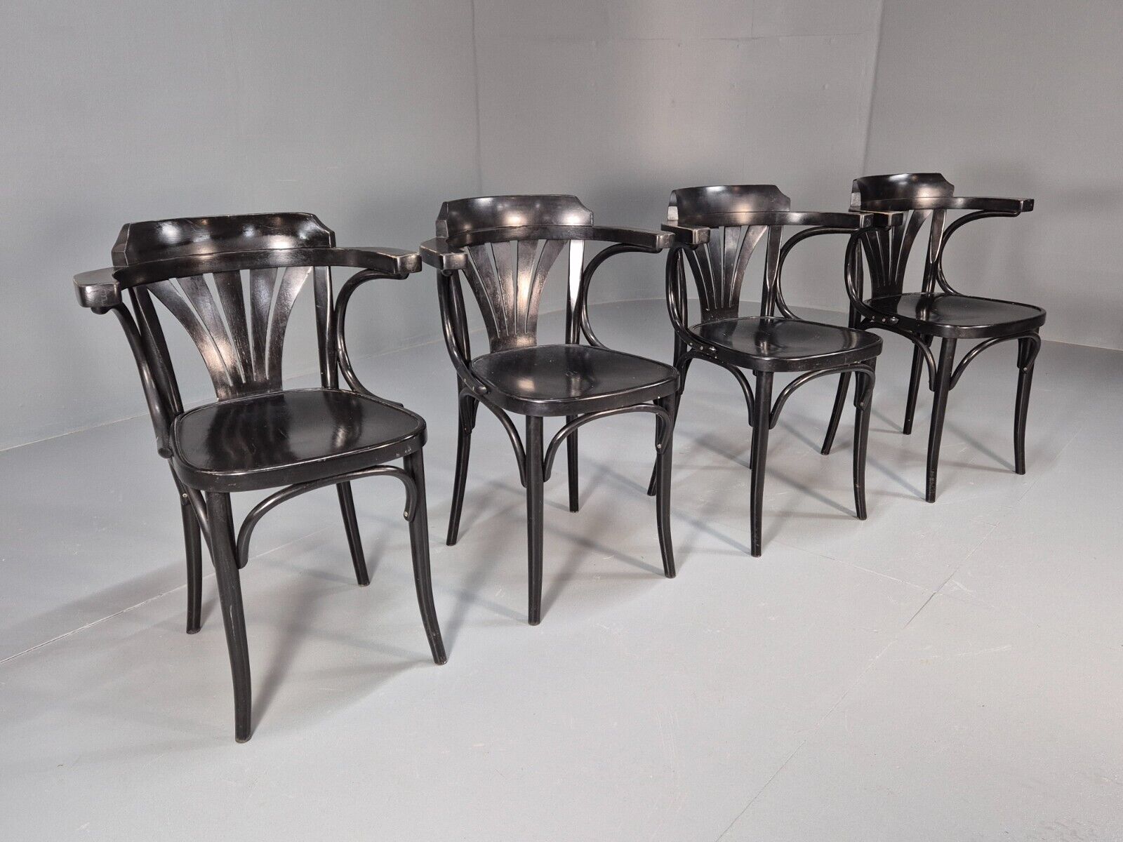 4 Vintage Bistro Chairs Black Thonet Style Czech Built Retro EB8859 VDIN - UKDK FURNITURE