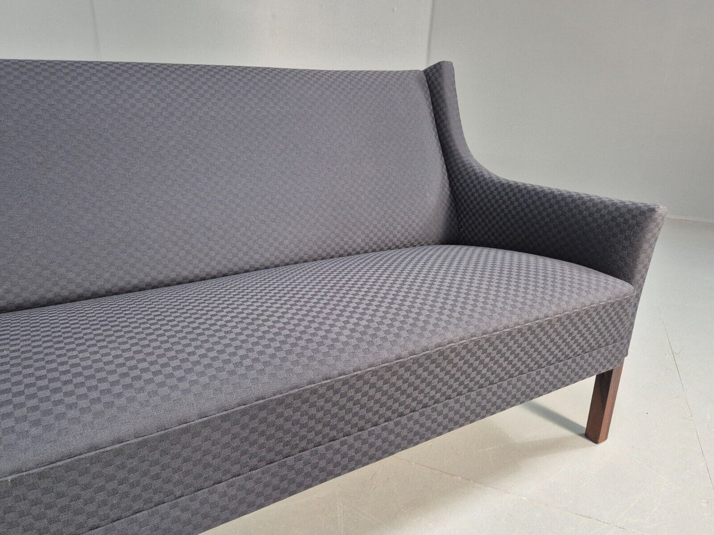 Vintage Danish 3 Seat Sofa Blue Check Cotton Mogensen MCM 1960s EB8589 M3SS - UKDK FURNITURE