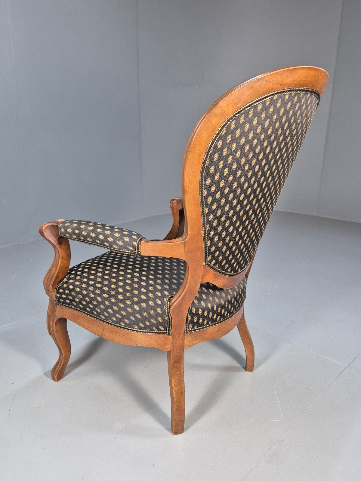 Antique Mahogany Armchair Black Pattern Fabric Louis XV Style EB9552 VCLO - UKDK FURNITURE