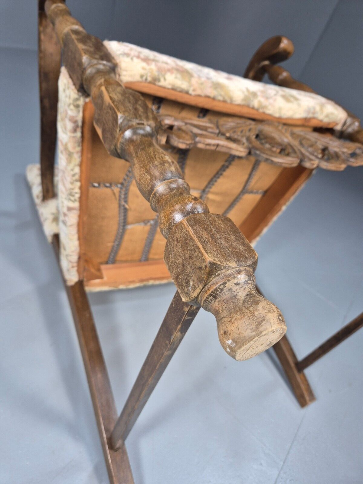 Vintage Danish Armchair Floral Cotton Oak Frame 17th Century Style EB8914 VCAR - UKDK FURNITURE