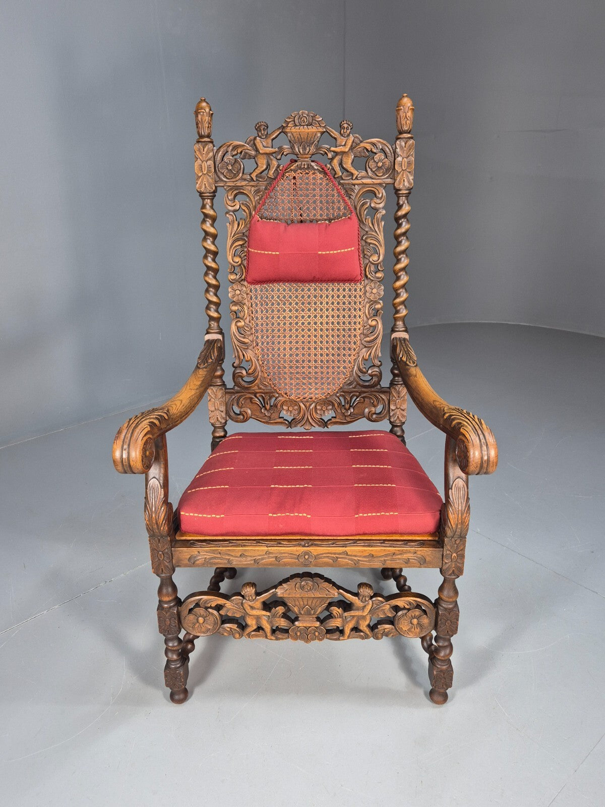 Vintage Danish Baroque Style Elbow Chair Barley Twist Bergere 20th C EB9035 VCAR - UKDK FURNITURE