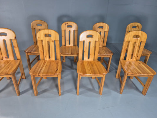 8 Vintage Italian Pine Dining Chairs Effezeta 1970s Brutalist Retro EB7927 MDIN - UKDK FURNITURE
