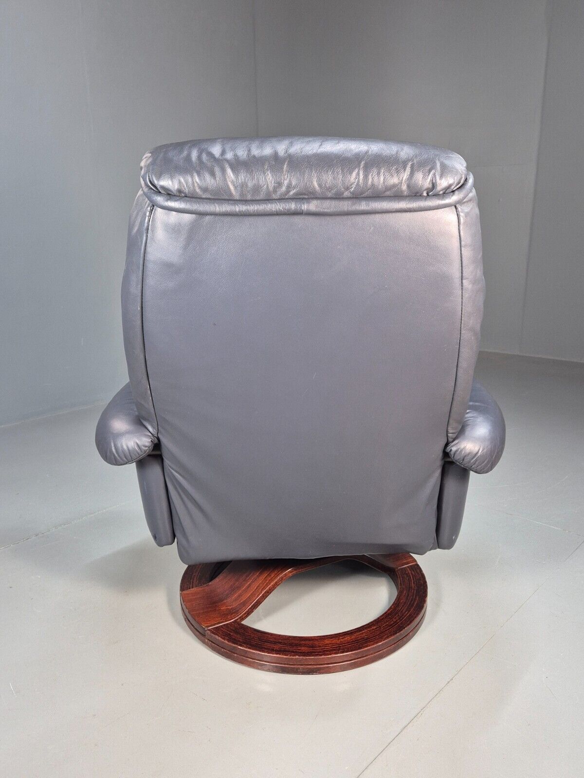 Vintage Danish Swivel Chair Blue Grey Leather Reclines 1980s Retro Eb8465 MSWI - UKDK FURNITURE