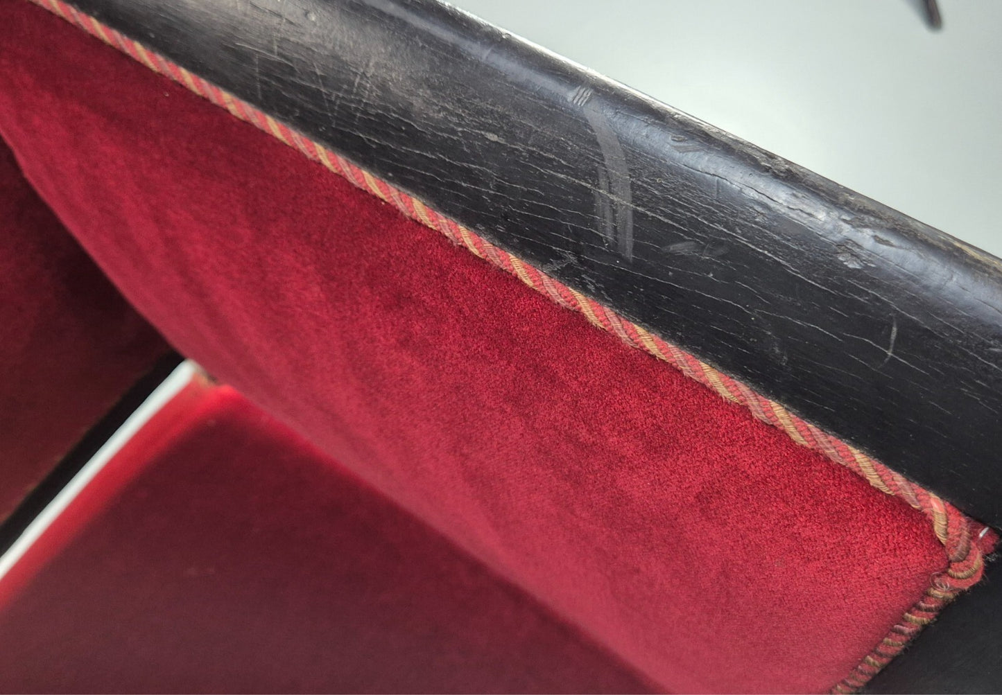 Vintage Danish Empire Style Sofa Red Velour Black Frame 1940s EB9632 V2SS - UKDK FURNITURE