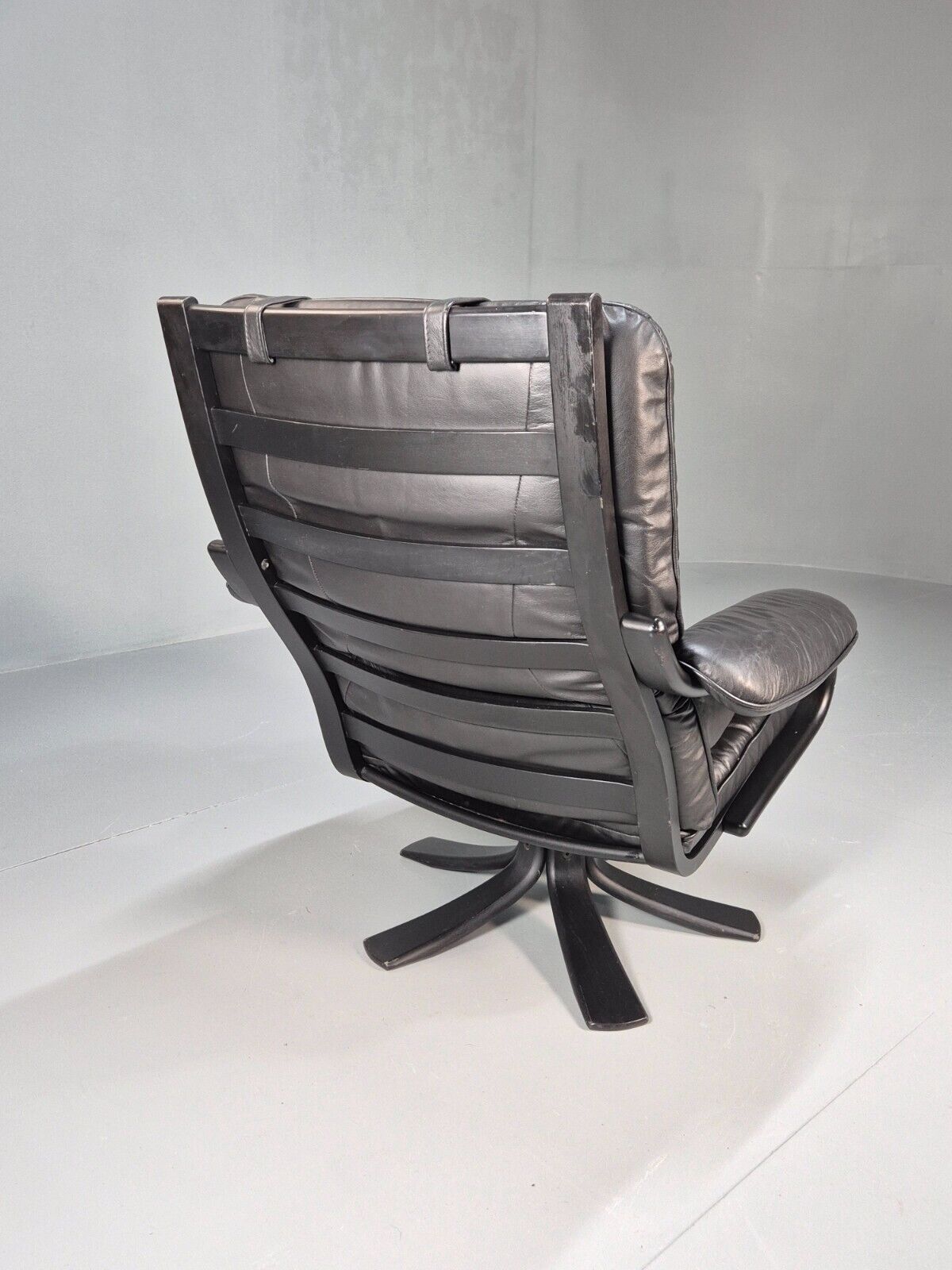 Vintage Danish Swivel Chair Black Leather Retro Seating EB8882 MSWI - UKDK FURNITURE