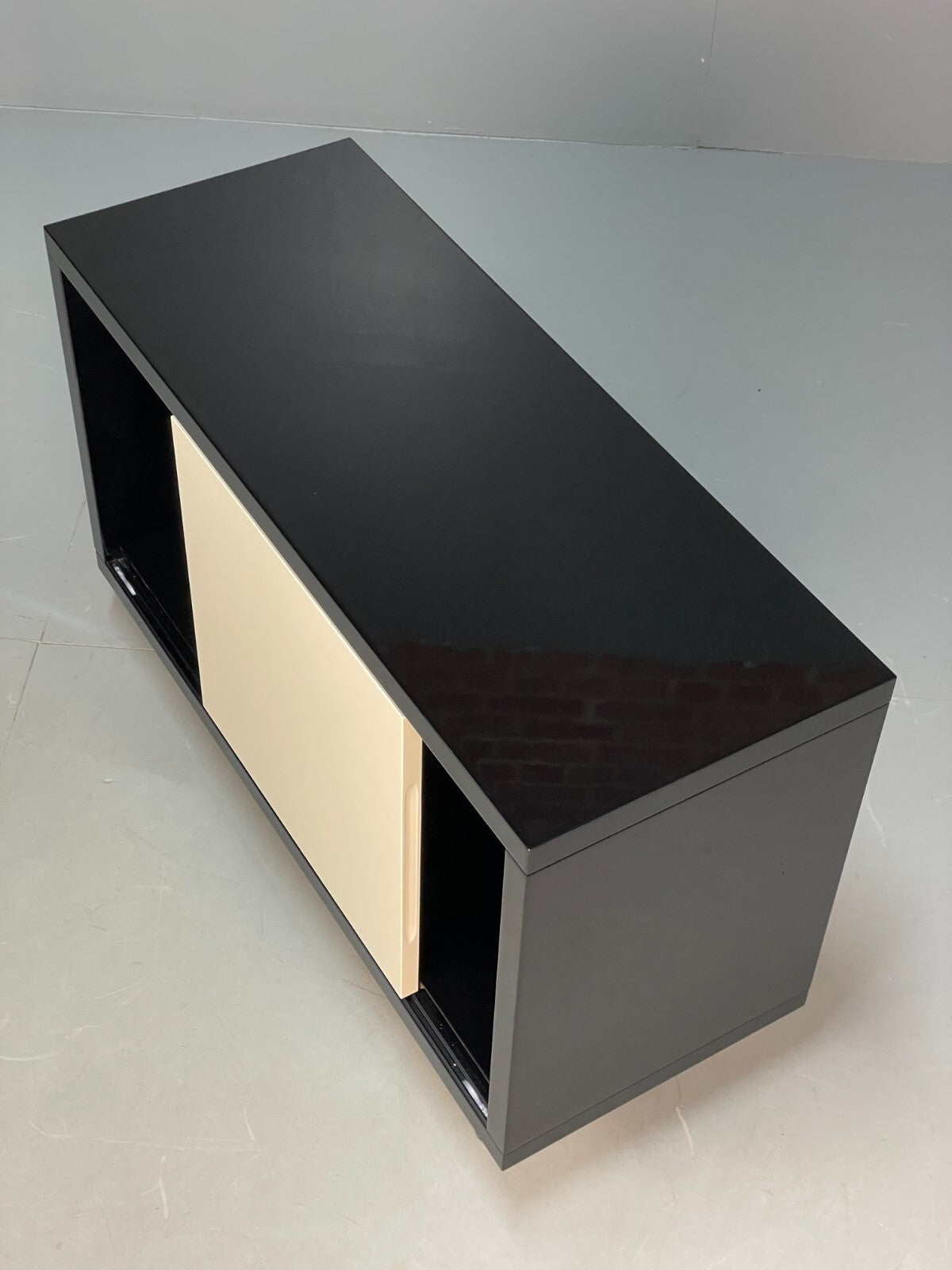 Modern Gloss Black Media Unit With Metal Legs Contemporary Storage EB8661 MWOO - UKDK FURNITURE