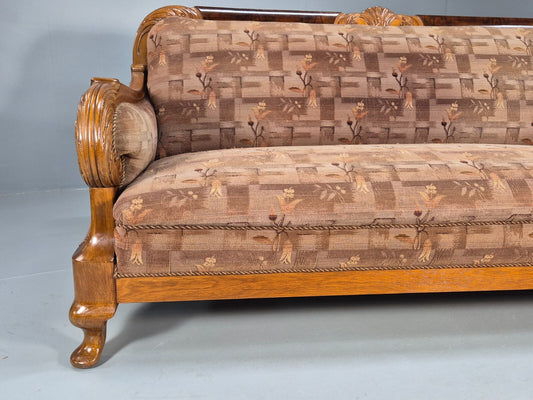 Vintage Danish 1930s Sofa Carved Oak Frame Art Deco Upholstery EB9578 V3SS - UKDK FURNITURE