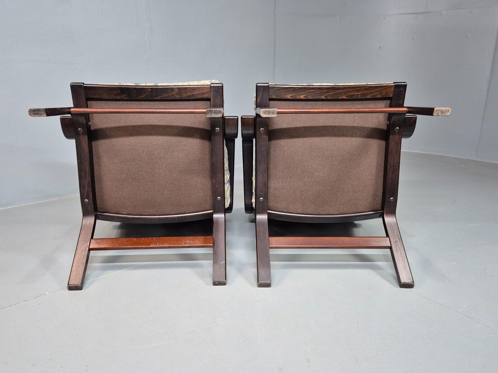 2 Vintage Danish Lounge Chairs Blue Floral Bentwood Retro 1980s MCM EB8337 MBEN - UKDK FURNITURE