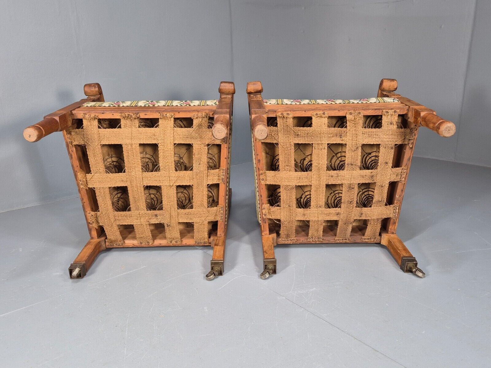 2 Vintage Danish Lounge Chairs Floral Embroidery Oak Frame Antique EB8916 VCAR - UKDK FURNITURE
