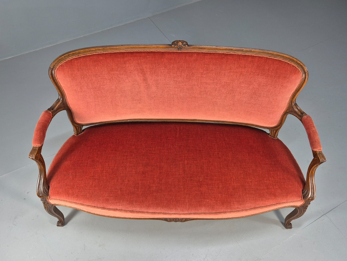 Vintage 2 Seater Sofa French Style Orange Velour Carved Beech Frame EB9566 V2SS - UKDK FURNITURE