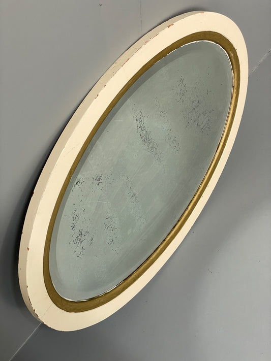 Antique Oval Wall Mirror White & Gold Painted Bevelled Patina EB11051 MWOO1