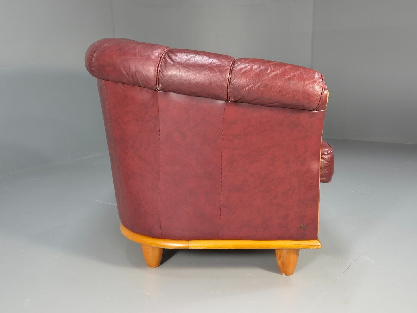 Vintage Danish 2 Seat Sofa Red Leather Wood Trim 1990s Retro EB8567 M2SS - UKDK FURNITURE