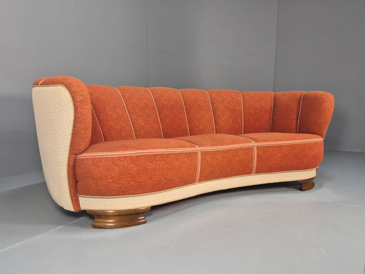 Vintage Danish Art Deco Banana Sofa Peach and Cream 1930s Retro EB9745 V3SS - UKDK FURNITURE