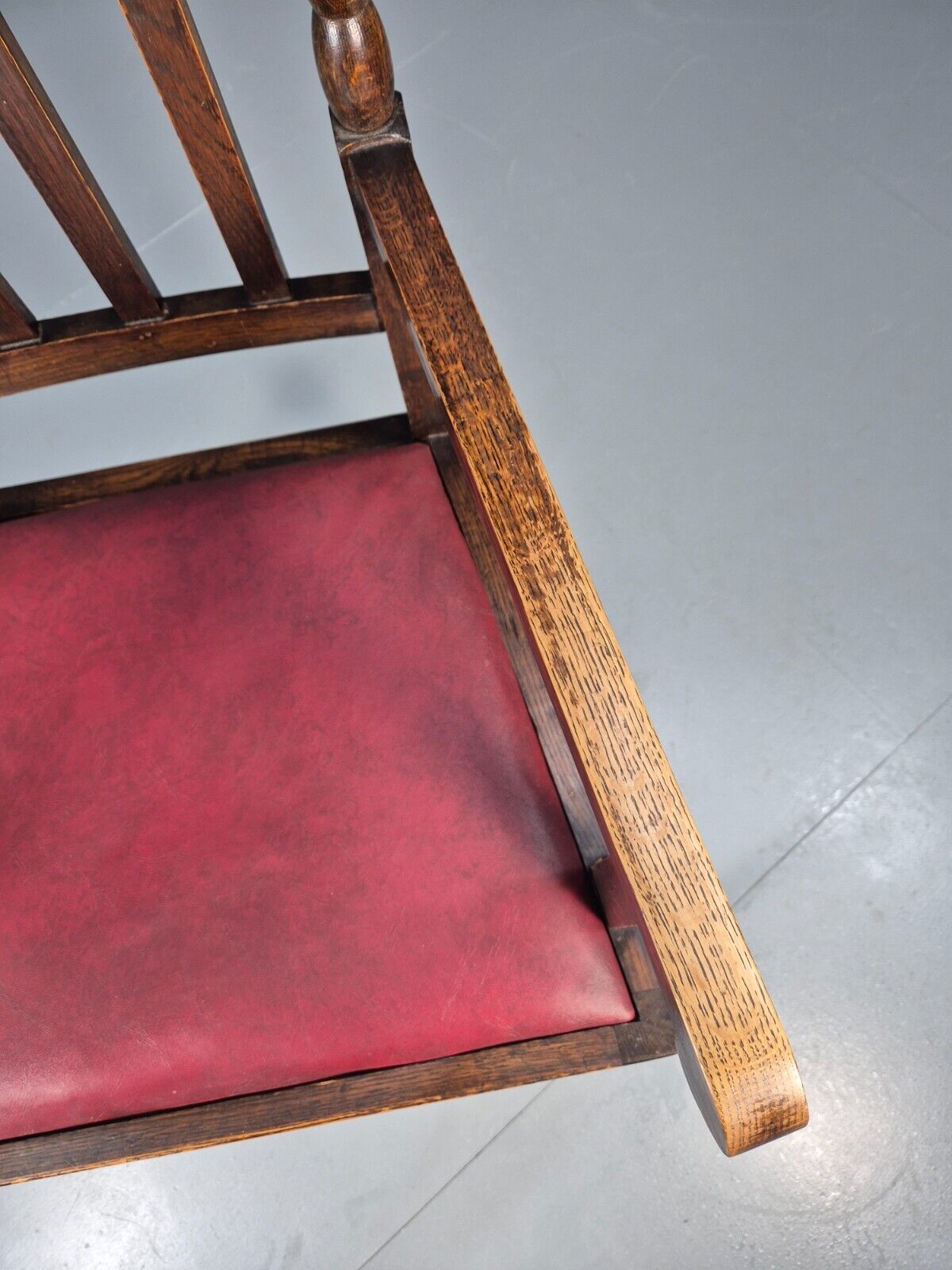 Vintage Elbow Chair Red Vinyl Oak Frame 1920s Antique EB9134 VDIN - UKDK FURNITURE