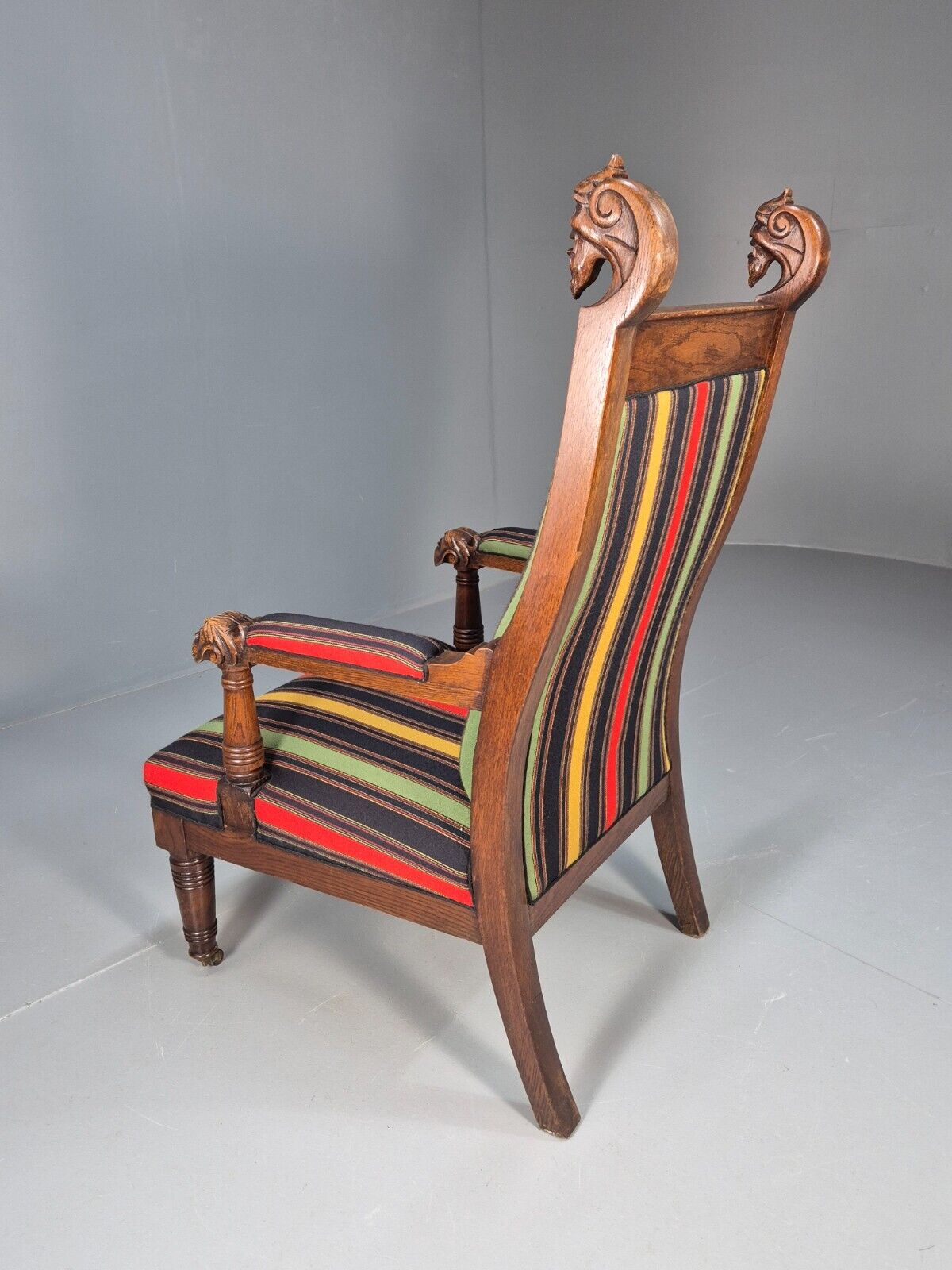 Vintage Danish Lounge Chair Multicoloured Carved Oak Figures Antique EB8951 VCLO - UKDK FURNITURE