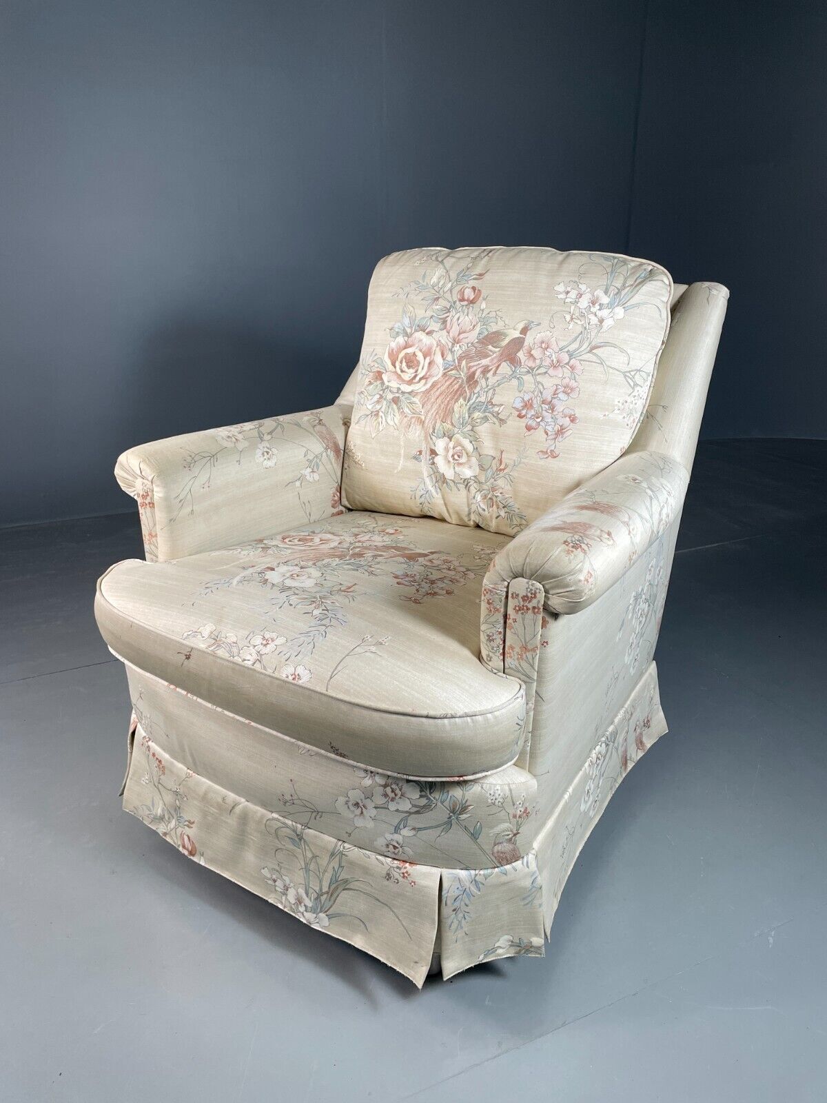Vintage Danish Lounge Chair Floral Print Cotton 1970s Retro EB6605 VCLO - UKDK FURNITURE