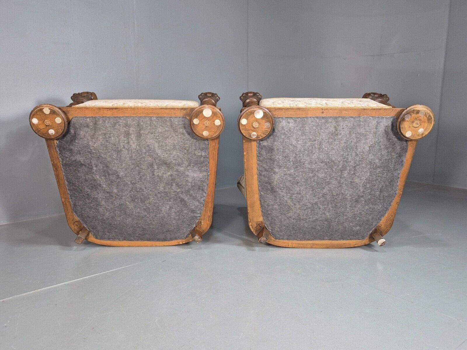 2 Vintage Danish Lounge Chair Floral Cotton Oak Detailing Antique Deco 1920 VCLO - UKDK FURNITURE