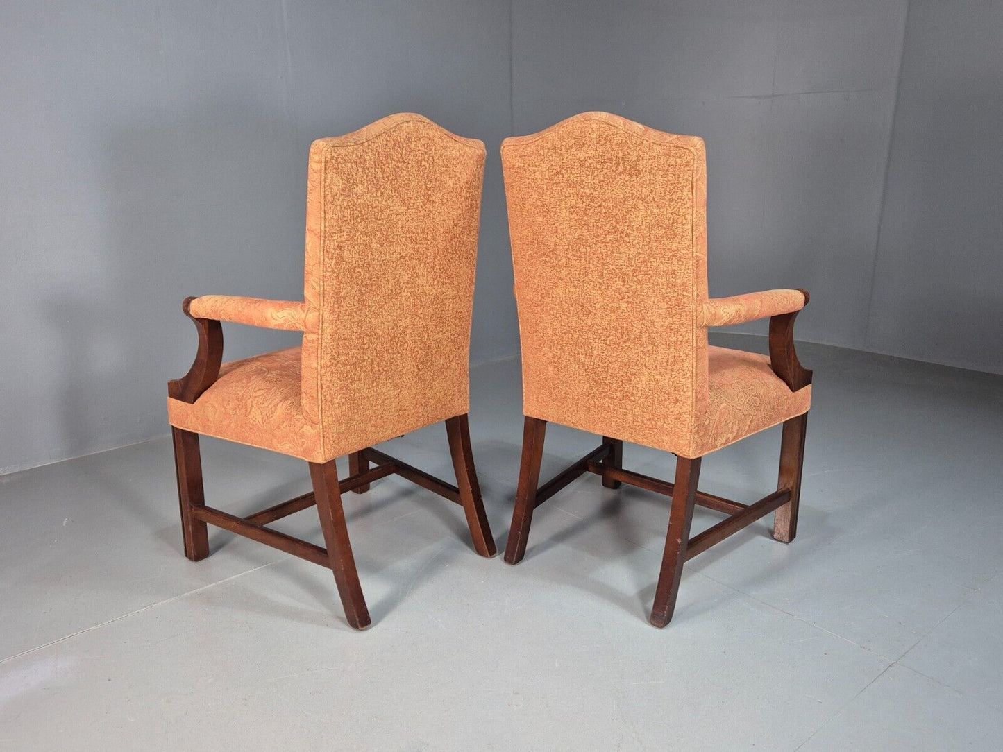 2 Vintage Lounge Chair Peach Floral Cotton Georgian Style 1980 Repro EB8215 VCLO - UKDK FURNITURE