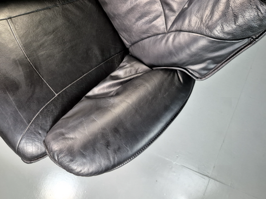Vintage Danish Swivel Chair Black leather Hjort knudsen Retro 1980s EB7300 MSWI - UKDK FURNITURE