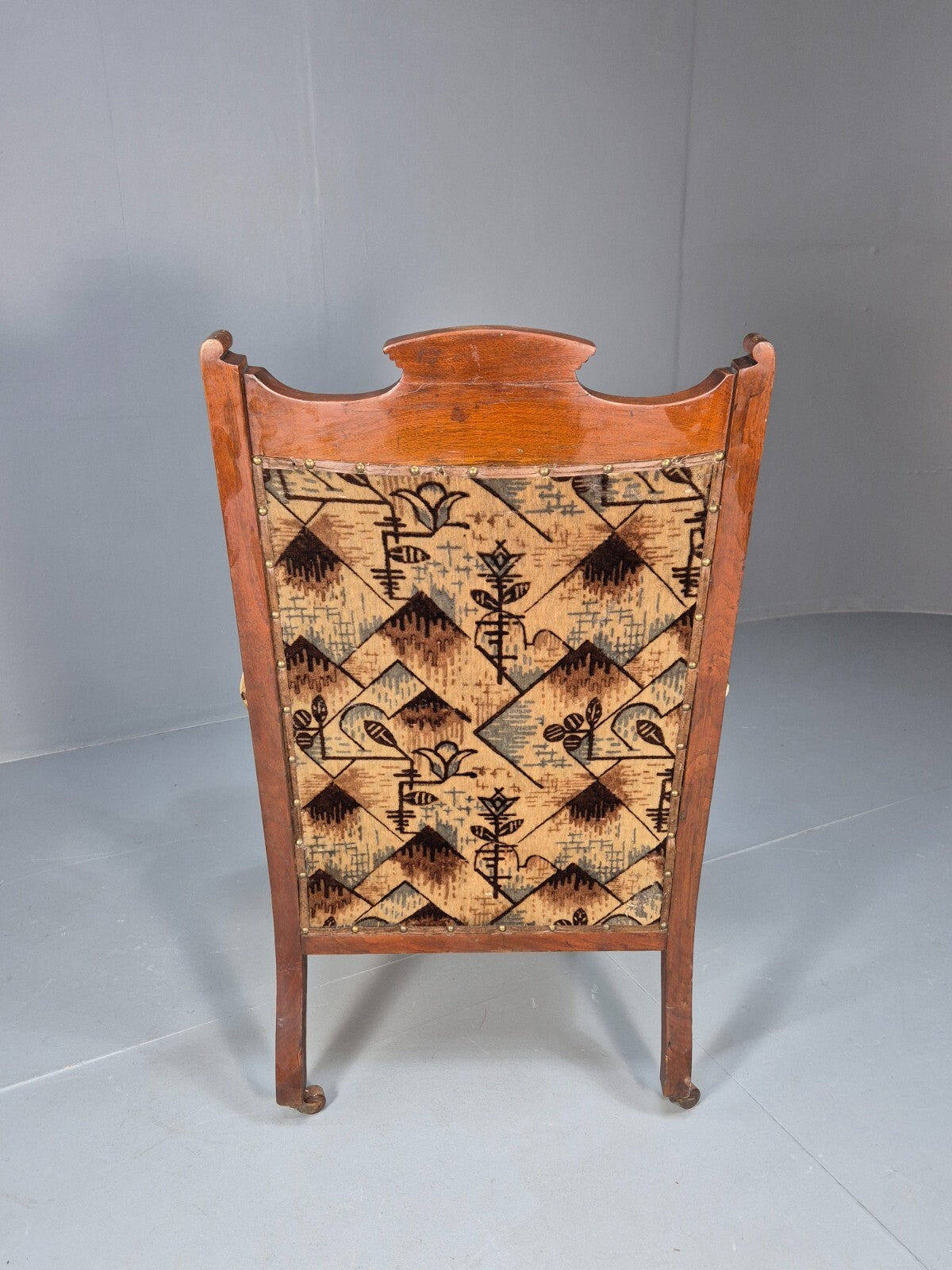 Antique Mahogany Library Chair Beige Geometric Fabric Edwardian EB9703 VCAR - UKDK FURNITURE