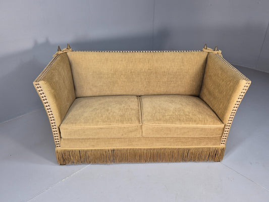 Vintage Two Seater Sofa Green Velour Studded Tassels Danish Design EB9549 V2SS - UKDK FURNITURE